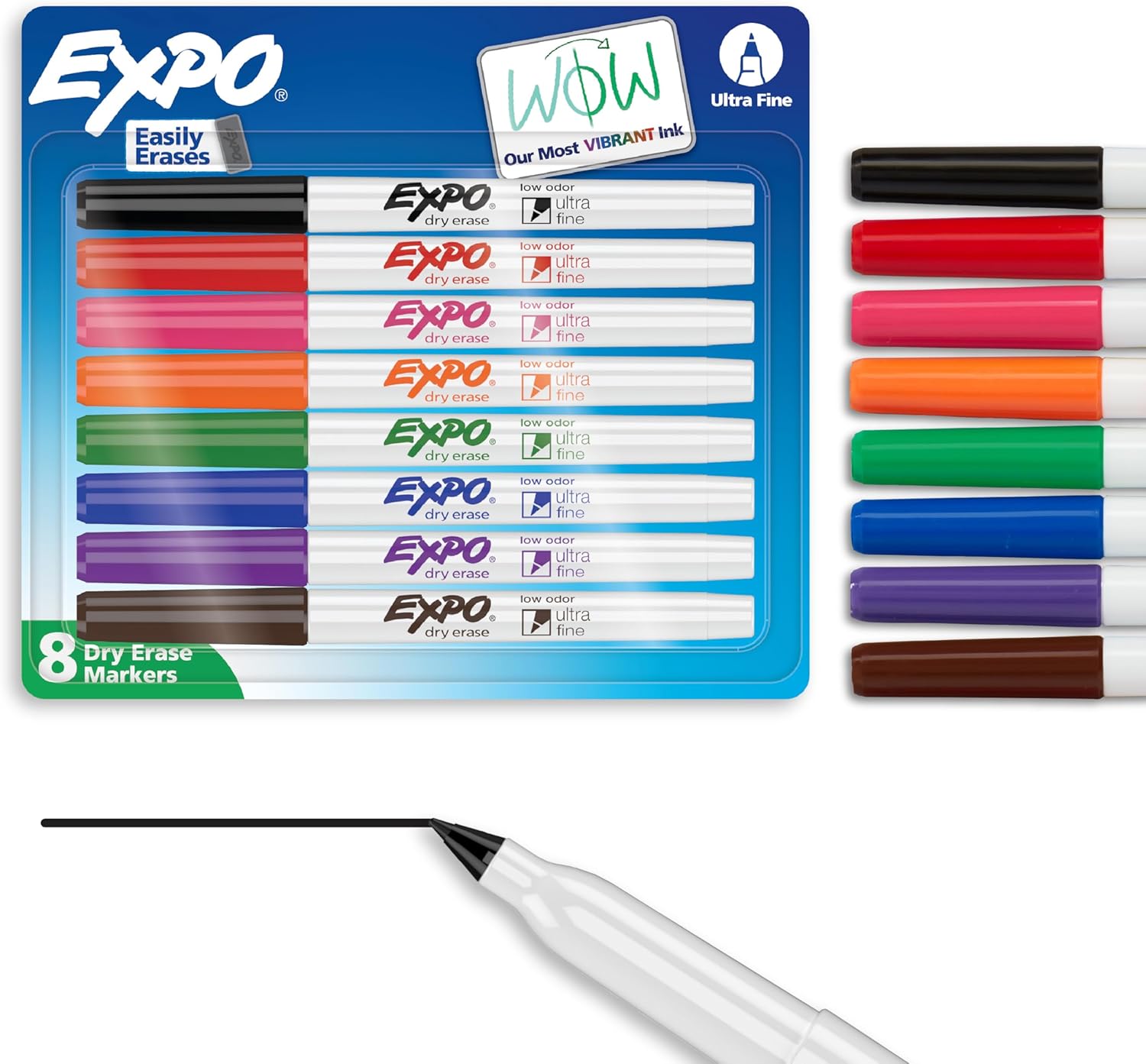 Low Odor Dry Erase Markers Ultra-Fine Tip Assorted Colors 8 Count